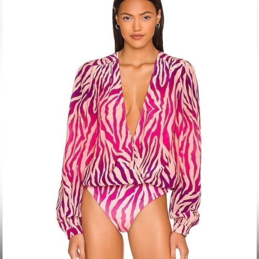 Rococo Sand Pink & Cream Zebra-Print Long-Sleeve Bodysuit REVOLVE